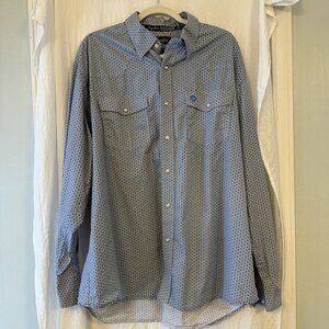 Wrangler Troubadour Men Button Up Shirt XL Blue George Strait Western Pearl Snap